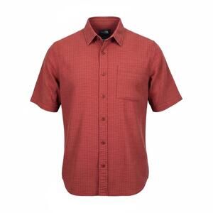 Topo Designs Men's Casual Short Sleeve Button Up Shirt Red Organic‎ Cotton Large